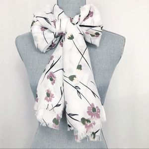White Pink Floral Scarf